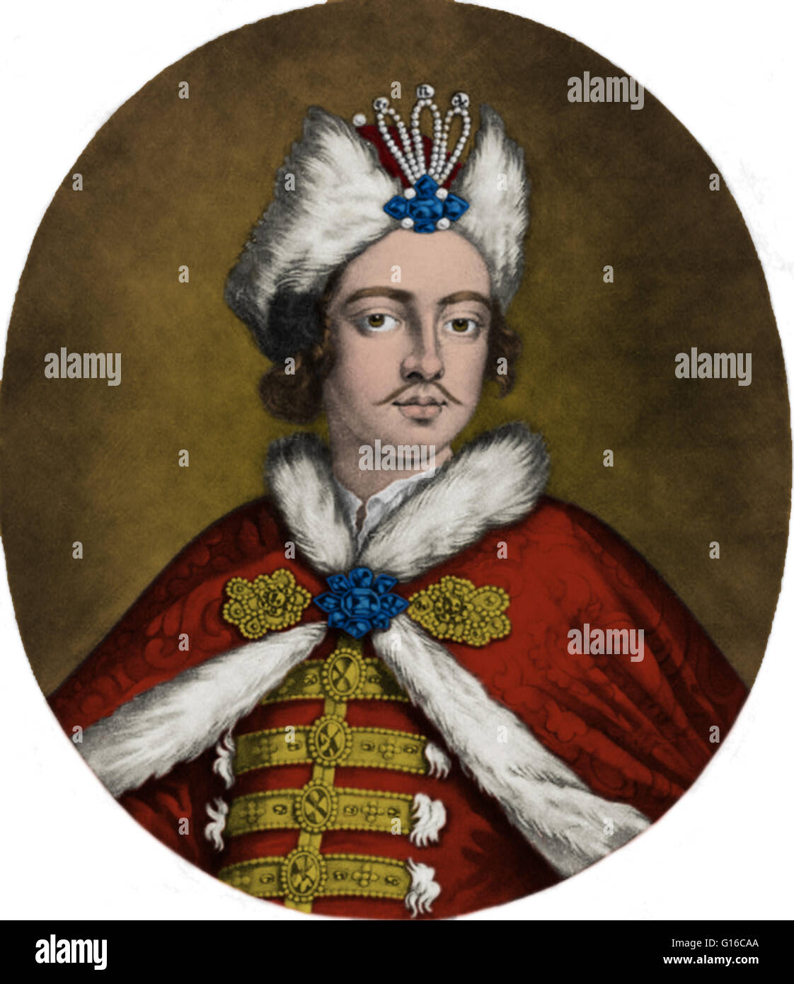Peter der große (1672-1725) regiert die Tsardom von Rußland und später des russischen Reiches von 1682 bis zu seinem Tod gemeinsam regieren vor 1696 mit seinem Halbbruder. In zahlreichen erfolgreichen kriegen erweiterte er das Tsardom in ein riesiges Reich, das eine große Eu wurde Stockfoto