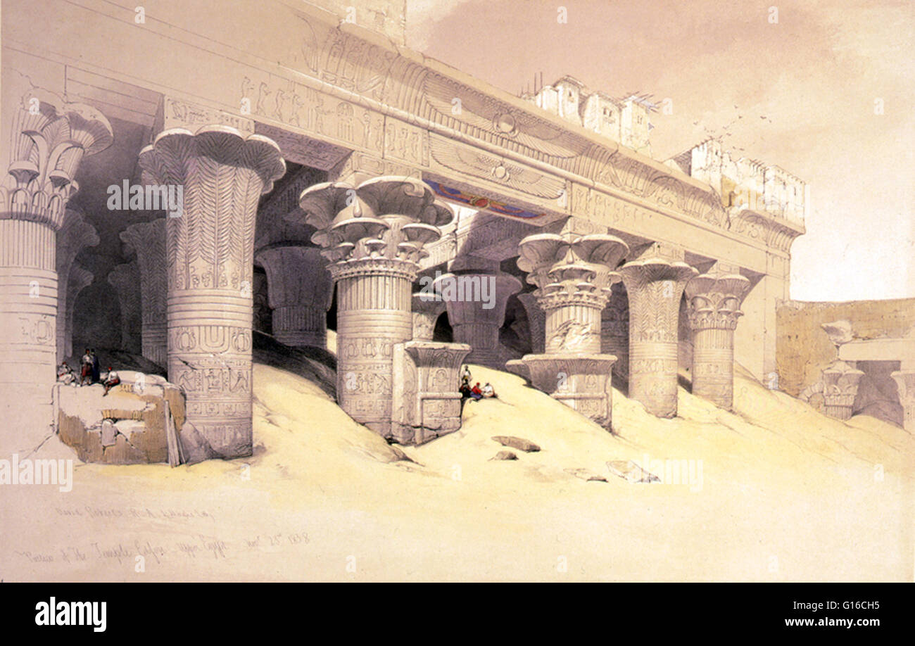 Berechtigt: "Säulenhalle des Tempels Edfou, Oberägypten 23. November 1838." Der Tempel von Edfu ist ein antiker ägyptischer Tempel befindet sich am Westufer des Nils in der Stadt Edfu, die nach dem ch in der griechisch-römischen Zeit als Apollonopolis Magna bekannt war Stockfoto