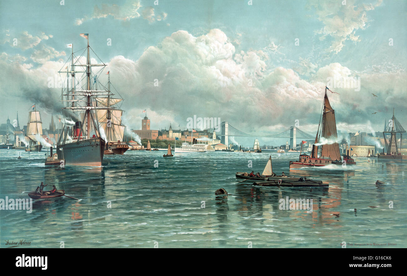 Hafen von New York liegt an der Mündung des Hudson River, wo er in New York Bay und in den Atlantischen Ozean mündet. Es ist eines der größten natürlichen Häfen der Welt. 1824 wurde das erste amerikanische Trockendock am East River fertiggestellt. Wegen seiner l Stockfoto