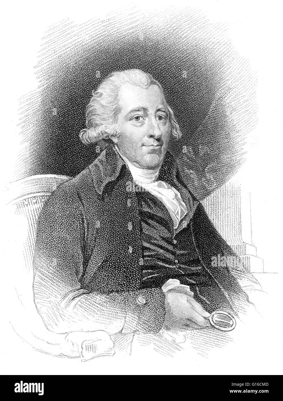 Matthew Boulton (3. September 1728 - 17. August 1809) war ein englischer Hersteller und Geschäftspartner der schottische Ingenieur James Watt. Er war der Sohn von Birmingham Hersteller von kleinen Metall-Produkte, die starb, als Boulton 31 war. Er verwaltet und erweitern Stockfoto