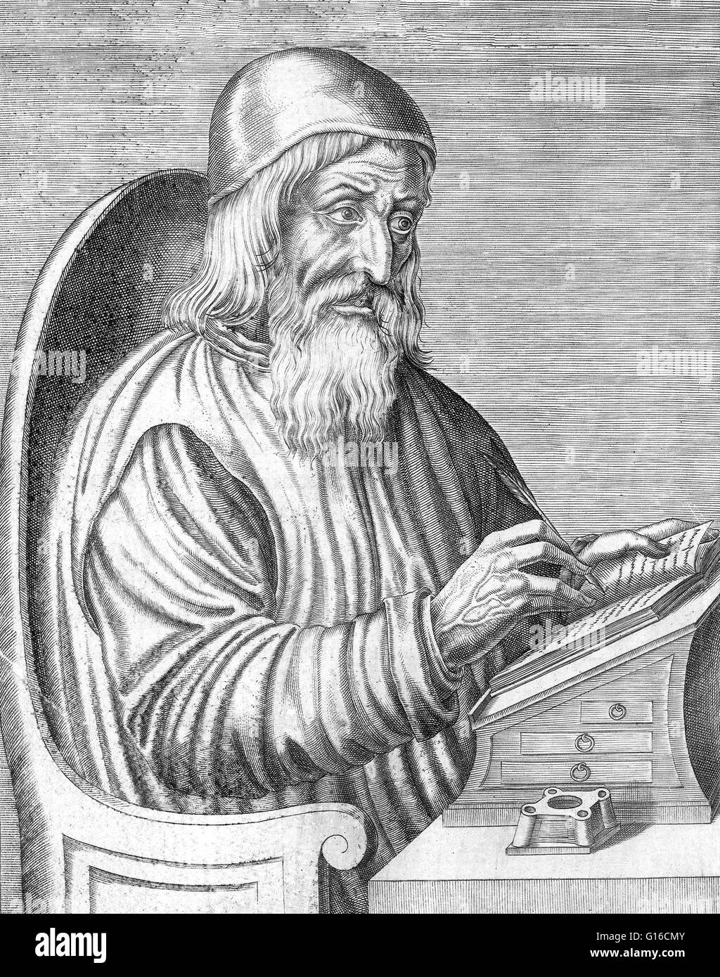 Johannes Trithemius (1 Februar 1462-13 Dezember 1516), geborene Johann Heidenberg war ein deutscher Benediktiner-Abt und ein Universalgelehrter aktiv in der deutschen Renaissance, als Lexikograph, Chronist, Kryptographen und Okkultist. Er nahm erheblichen Einfluss Stockfoto