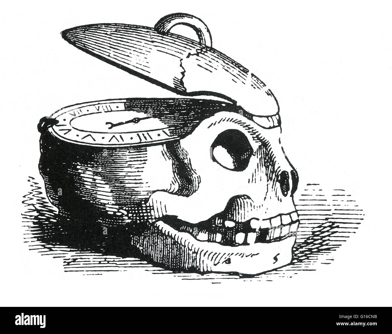 Ein Memento Mori (denken Sie daran, dass du sterben wirst) ist eine künstlerische oder symbolische Erinnerung an die Unausweichlichkeit des Todes. Der Ausdruck, Memento Mori, entwickelt mit dem Wachstum des Christentums, die Himmel, Hölle und Erlösung der Seele in der afterli hervorgehoben Stockfoto