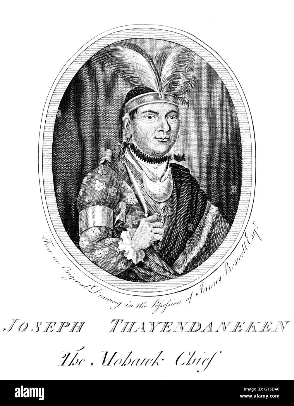 Thayendanegea oder Joseph Brant (März 1743 - 24. November 1807) war ein Mohawk militärischer und politischer Führer, der eng mit Großbritannien während und nach der amerikanischen Revolution war. Vielleicht die indianischen seiner Generation bekannt Stockfoto