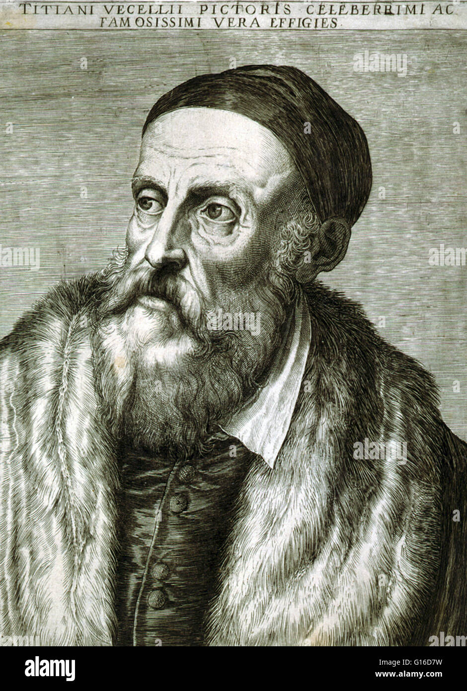 Tiziano Vecelli (1488/1490 - 27 August 1576) war ein italienischer Maler, der wichtigste Teil des 16. Jahrhunderts venezianischen Schule. Er war einer der vielseitigsten der italienische Maler, ebenso geschickt mit Porträts, Landschaften, Hintergründe und Mythologica Stockfoto