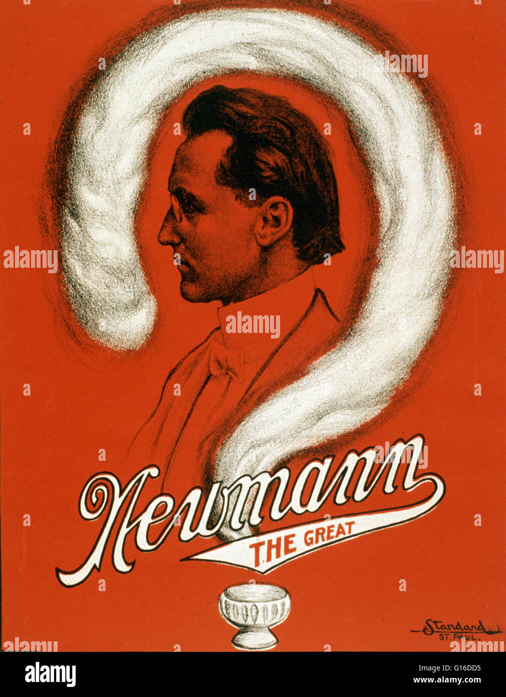 Berechtigt: "Der große Newmann" Lithographie Plakat, 1929. Charles Andrew George Newmann (28. November 1880 - 29. Dezember 1952) war ein US-amerikanischer Mentalist Hypnotist und Pionier. Er entstand während der Pionier, Tage, an denen indische Aufstände, Banküberfälle und hig Stockfoto