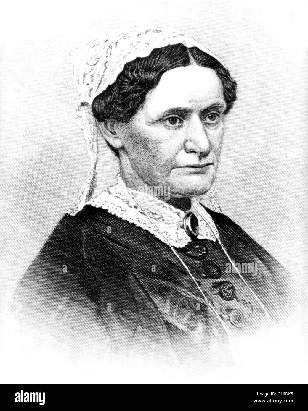 Mrs. Andrew Johnson gestochen von John Chester Buttre, 1883. Eliza McCardle Johnson (4. Oktober 1810 - 15. Januar 1876) wurde die First Lady der Vereinigten Staaten und die Frau von Andrew Johnson, der 17. Präsident der Vereinigten Staaten. In1826, war Eliza chatt Stockfoto