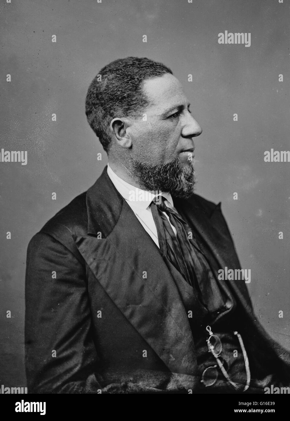 Titel: "Hiram R. Revels der Mississippi" afrikanisch-amerikanischen Gesetzgeber. Hiram Rhodes Revels (27. September 1827 - 16. Januar 1901) war der erste nicht-weiße, im Senat Vereinigten Staaten dienen. Er wurde im Jahre 1845 ordiniert und dazu beigetragen, dass zwei schwarze Stockfoto