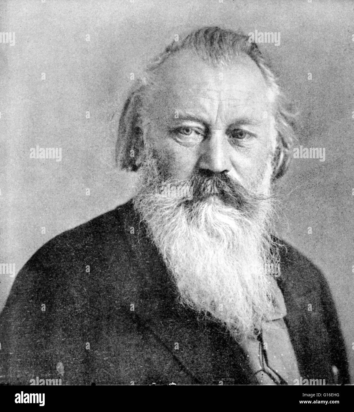 Johannes Brahms (17. Mai 1833 - 3. April 1897) war ein deutscher Komponist und Pianist und einer der führenden Musiker der Romantik. Brahms verbrachte einen Großteil seines Berufslebens in Wien, wo er ein Führer des Musiklebens war. In seinem li Stockfoto