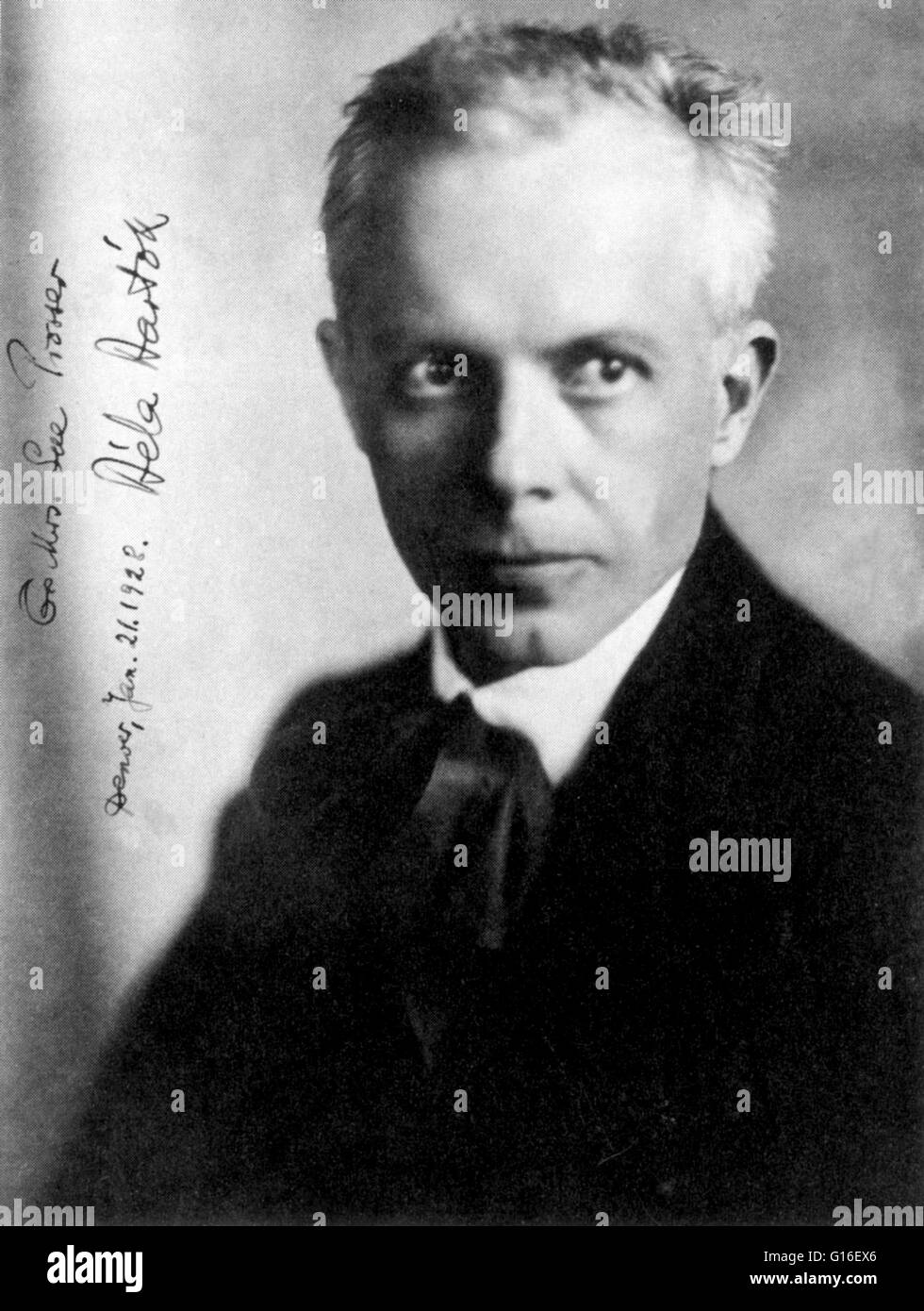 Béla Viktor János Bartók (25. März 1881 - 26. September 1945) war ein ungarischer Komponist und Pianist. Er gilt als einer der wichtigsten Komponisten des 20. Jahrhunderts. Durch seine Sammlung und analytische Studie der Volksmusik war er eines der fou Stockfoto