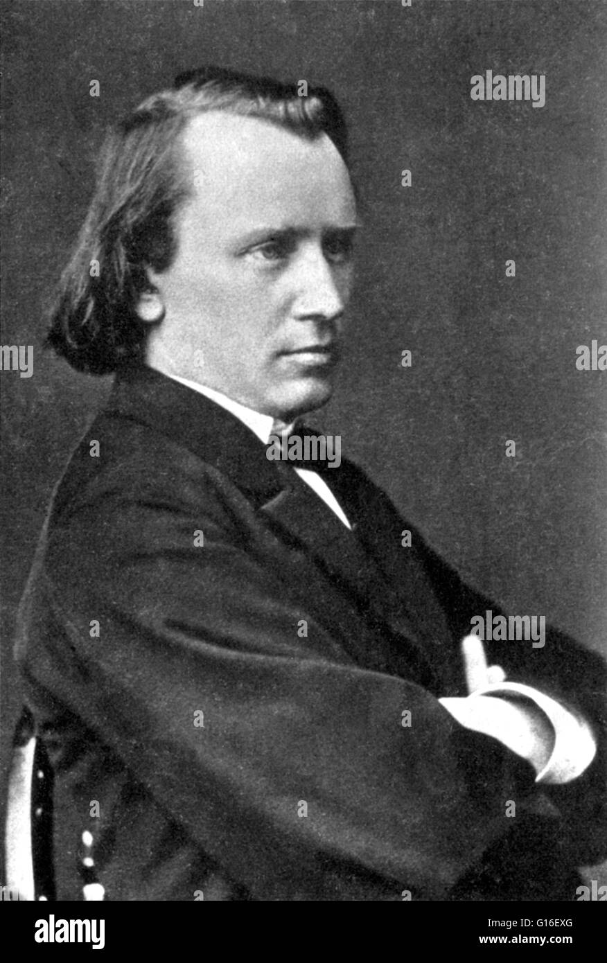 Johannes Brahms (17. Mai 1833 - 3. April 1897) war ein deutscher Komponist und Pianist und einer der führenden Musiker der Romantik. Brahms verbrachte einen Großteil seines Berufslebens in Wien, wo er ein Führer des Musiklebens war. In seinem li Stockfoto
