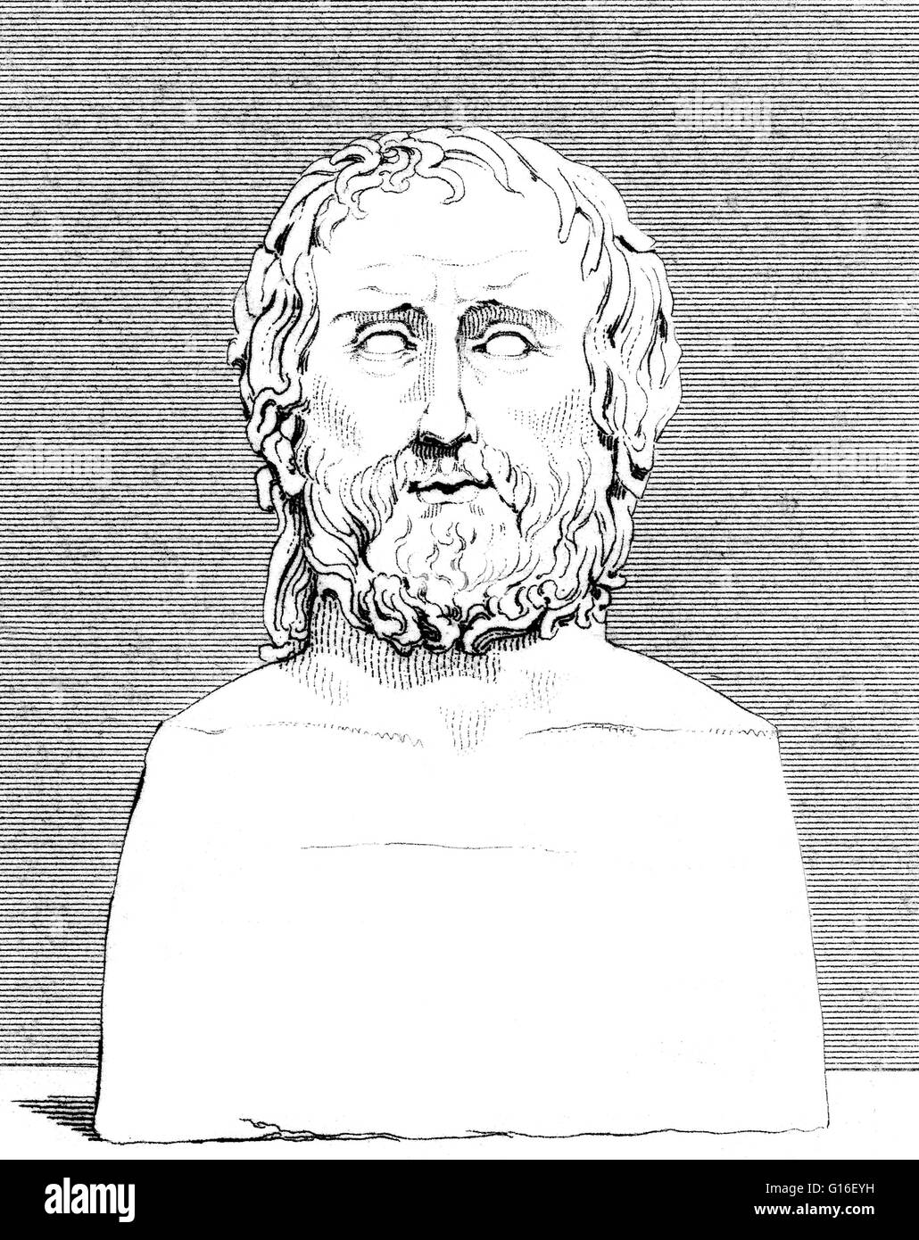 Euripides (480-406 v. Chr.) war ein Tragöde des klassischen Athen. Er ist einer der drei dessen Stücke überlebt haben, mit den beiden anderen Aischylos und Sophokles. Einige antike Gelehrte 95 spielt, die ihm zugeschrieben. Von diesen 18 oder 19 haben mehr überlebt oder le Stockfoto