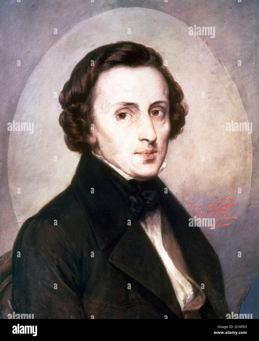 Frédéric François Chopin (1. März 1810 - 17. Oktober 1849) war ein polnischer Komponist und Klaviervirtuose. Er ist weithin als eines der größten romantischen Komponisten. Ein renommierter Wunderkind Pianist und Komponist verließ er Polen Hut dem 20. Lebensjahr, kurz Stockfoto