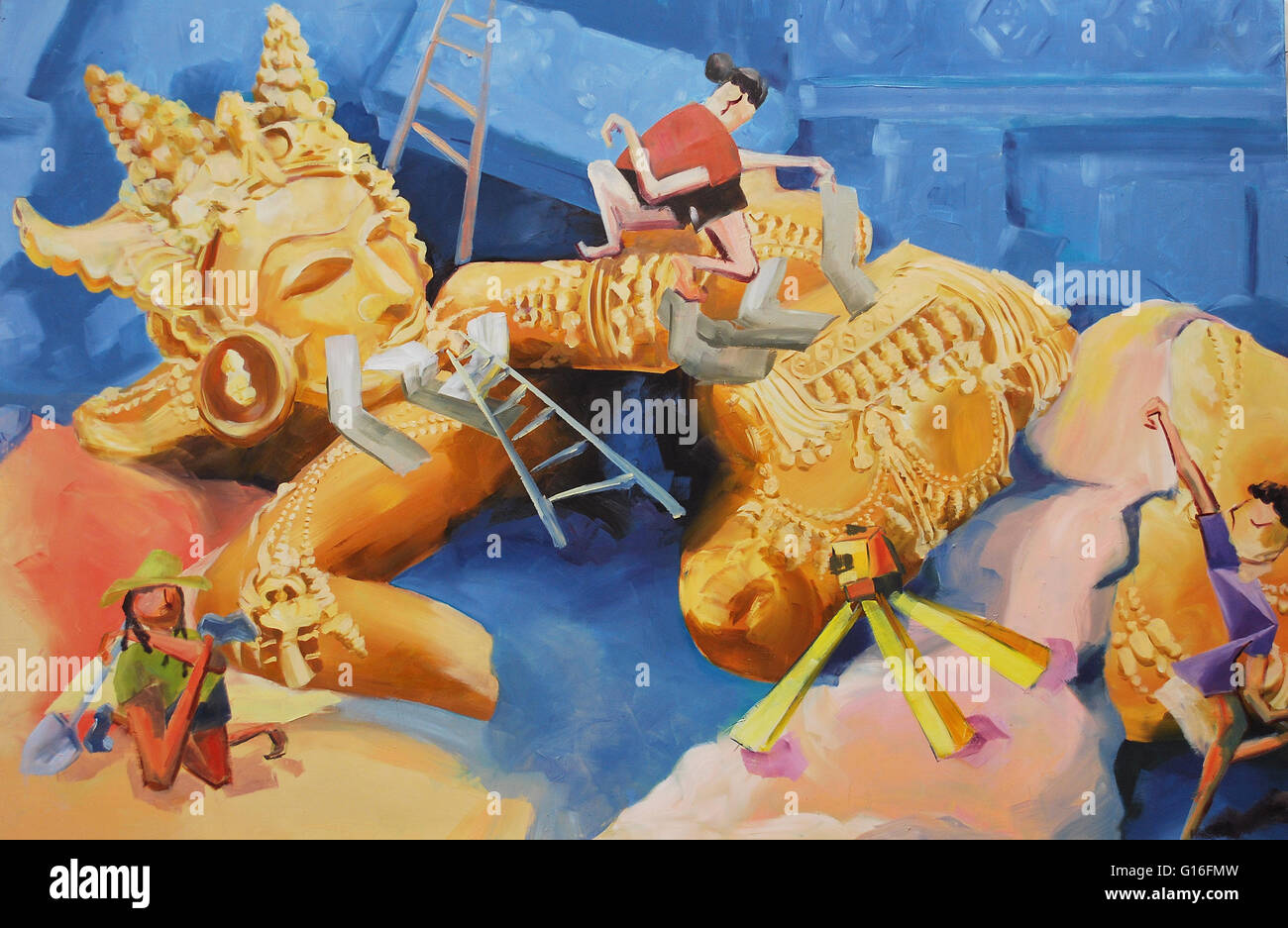 Öl-Gemälde expressionistischer Perspektive Wissenschaft Illustration lustig Stockfoto