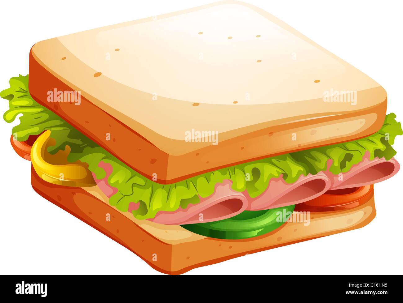 Schinken und Gemüse Sandwich-illustration Stock Vektor