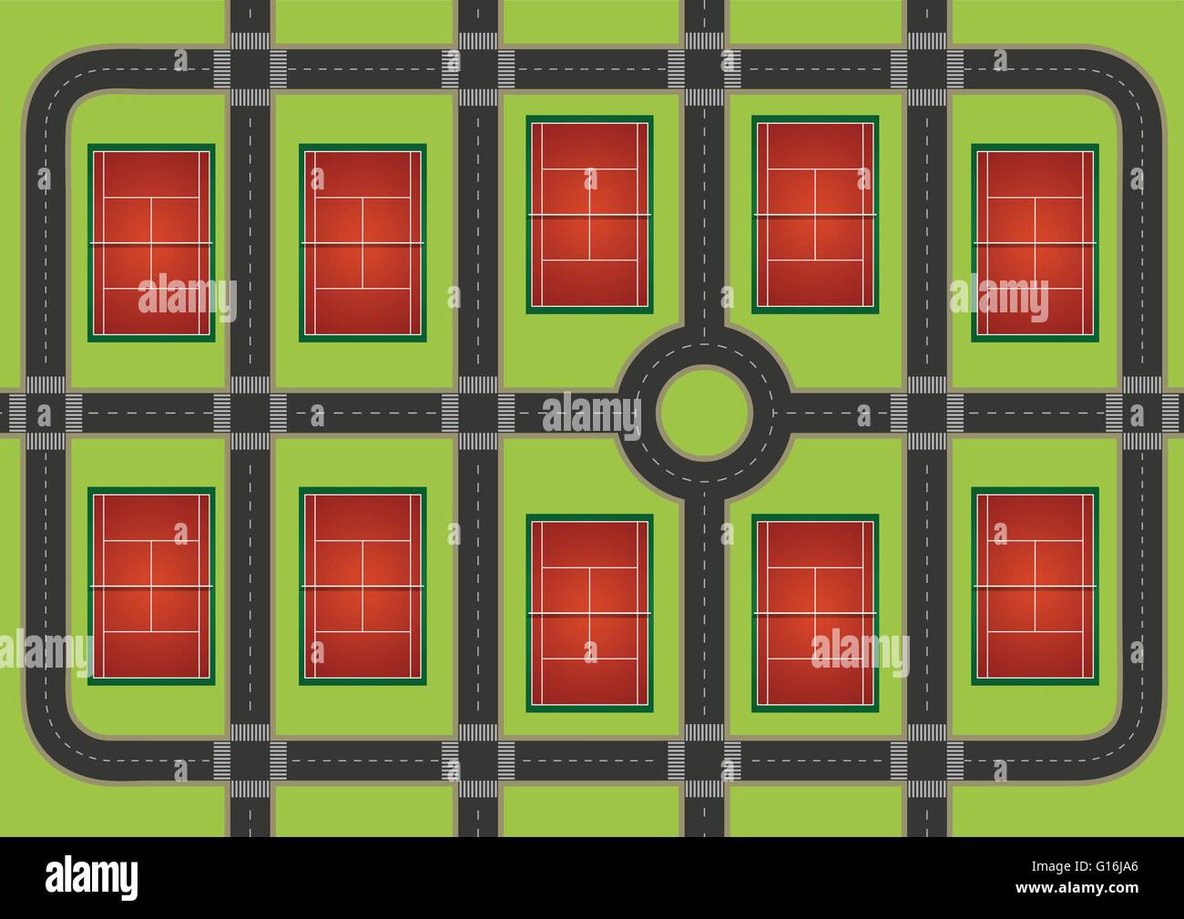 Zehn Tennisplätze in der gleichen Gegend Stock Vektor