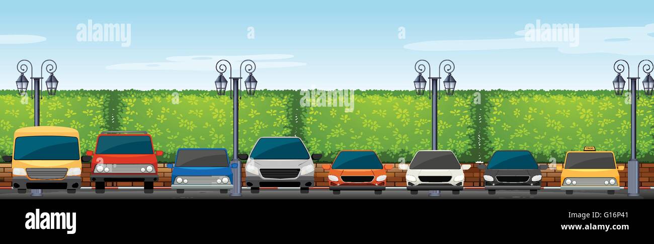 Parkplatz voller Autos-Abbildung Stock Vektor
