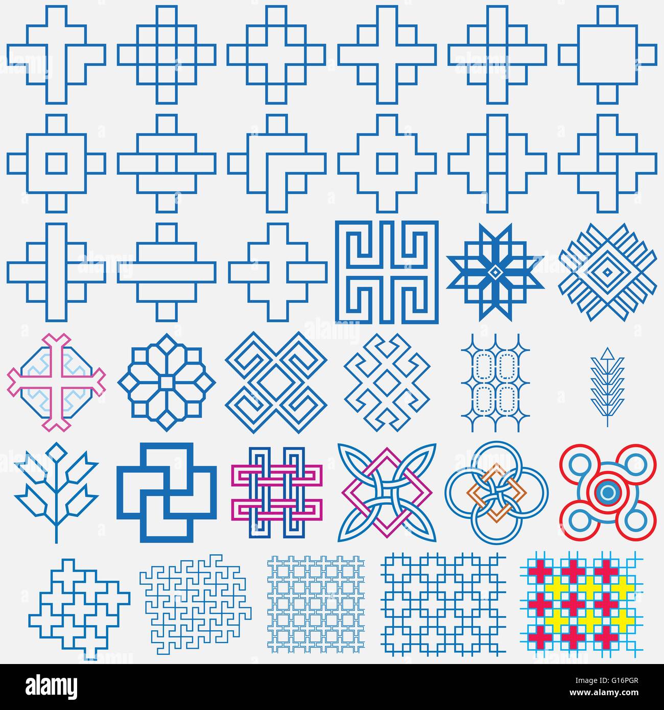 Traditionelle blaue Muster Designset Stock Vektor