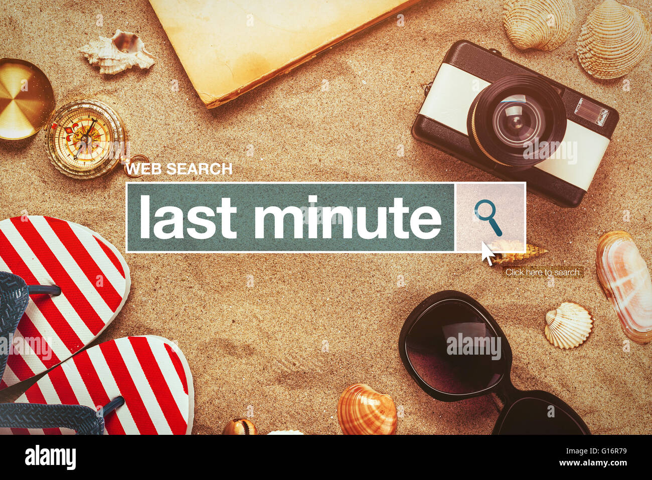 Last-Minute Web Bar Glossar Suchbegriff im Internet, bietet Last-Minute touristische Agentur arrangement Stockfoto