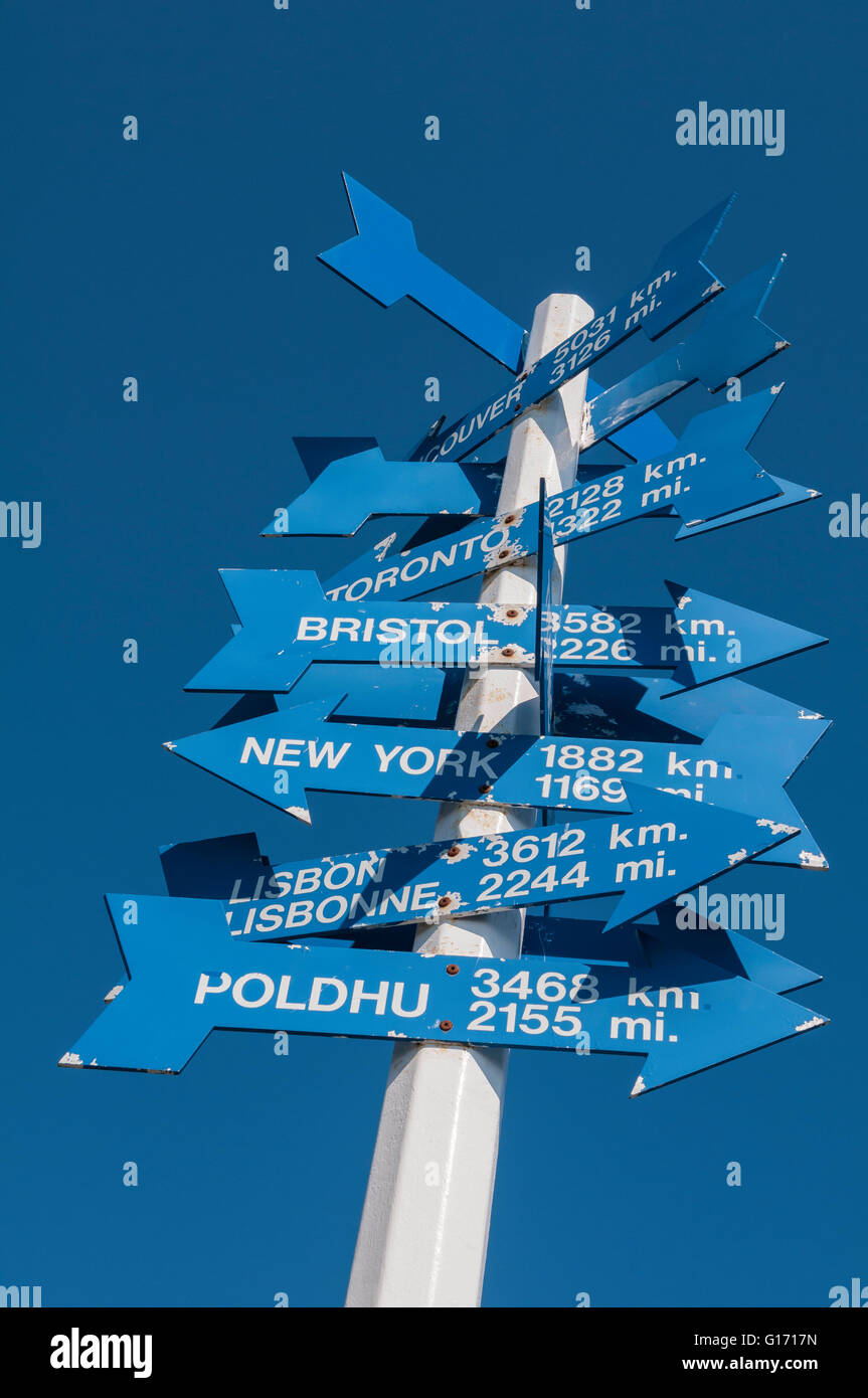 Wegweiser auf Signal Hill, Signal Hill National Historic Site, St. John's, Neufundland, Kanada Stockfoto