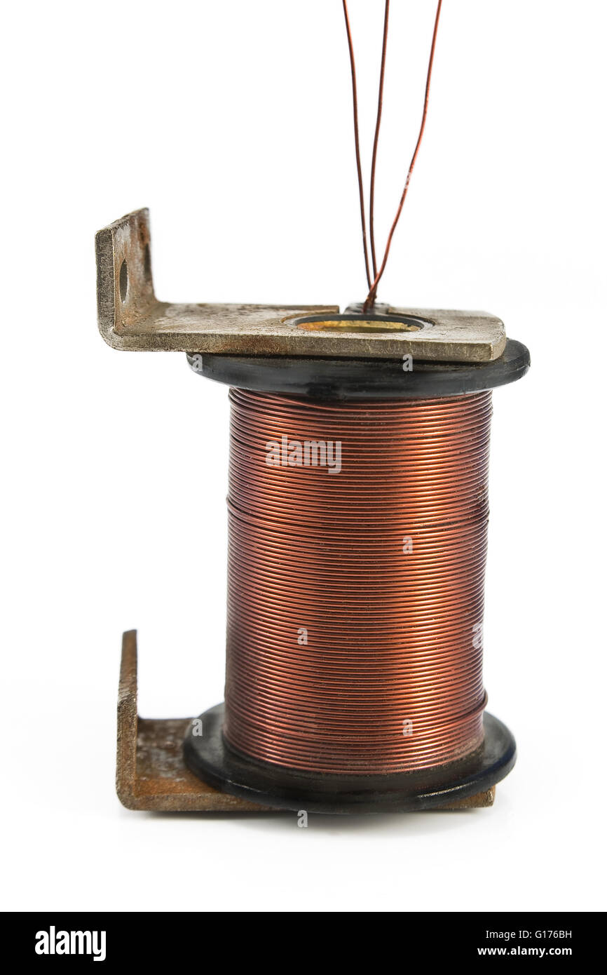 Elektrischen Spule Motor isoliert auf weiss Stockfoto