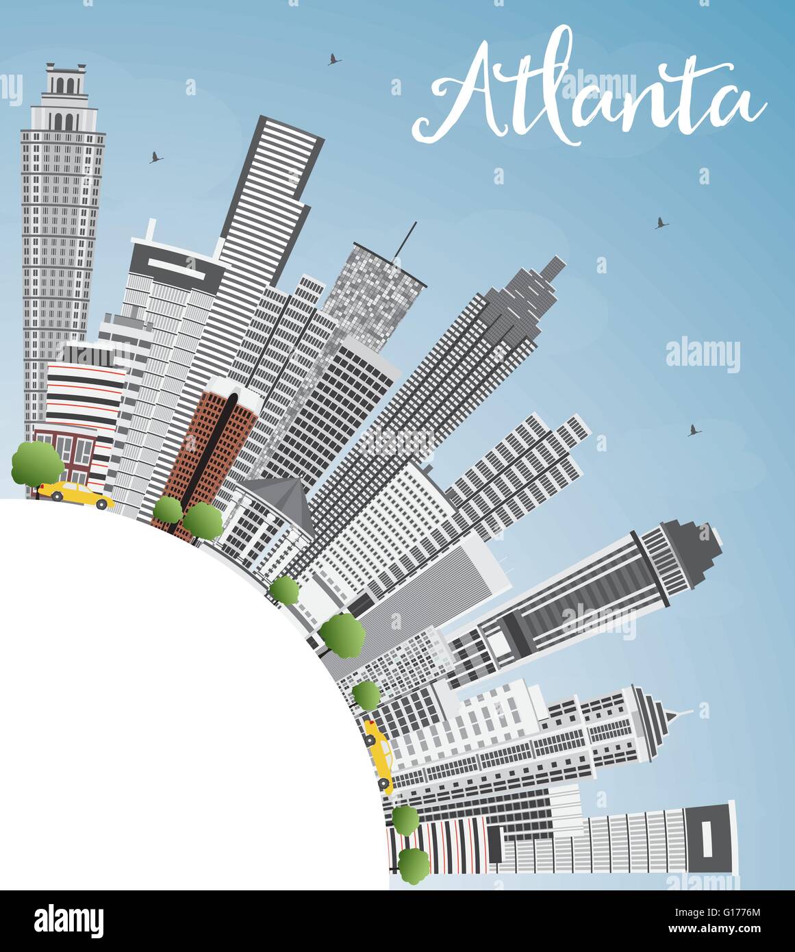 Atlanta Skyline mit grauen Gebäude, blauer Himmel und Kopieren. Vector Illustration. Business Travel und Tourismus Konzept Stock Vektor