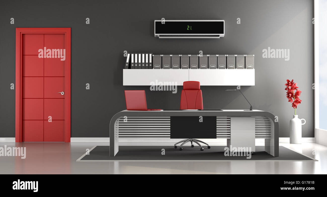 Schwarze und rote moderne Büroflächen mit Klimaanlage - 3d rendering Stockfoto