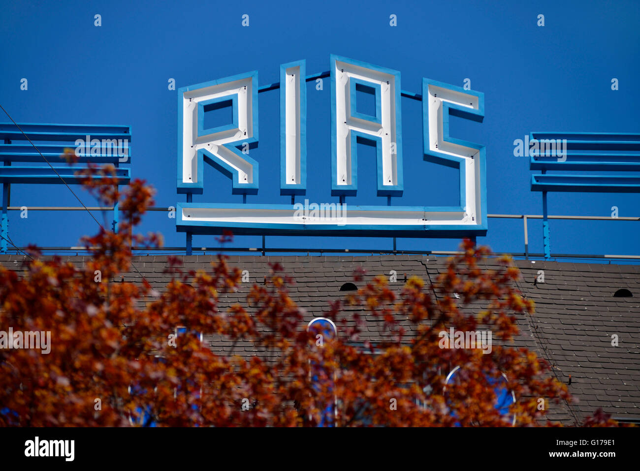 Logo, RIAS-Funkhaus, Hans-Rosenthal-Platz, Schöneberg, Berlin, Deutschland / Schöneberg Stockfoto