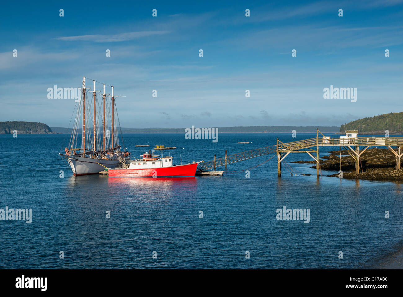 Schiffe vor Anker in Bar Harbor, Maine Stockfoto