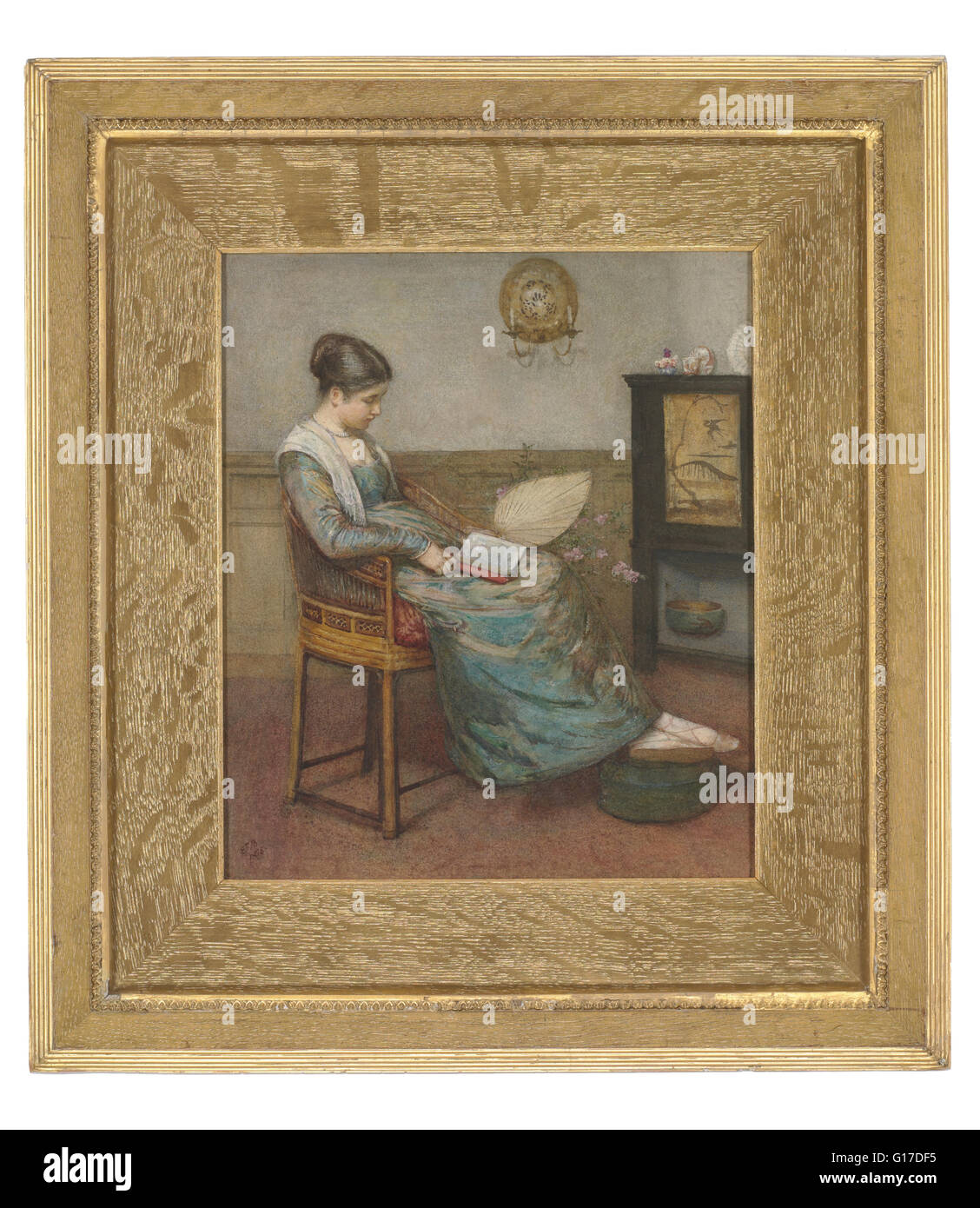 Aquarell Malerei, 'Meditation', die eine Frau in einer ästhetischen innen sitzt, von Edward Frederick Brewtnall (1846-1902) Stockfoto