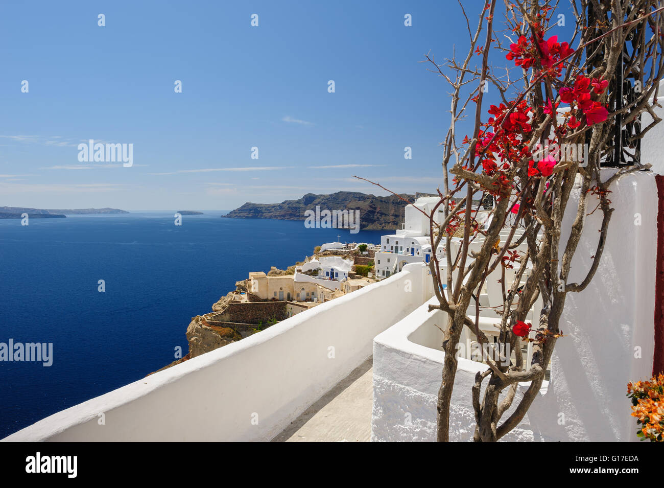 Oia Luxus Plattformen und patios Stockfoto