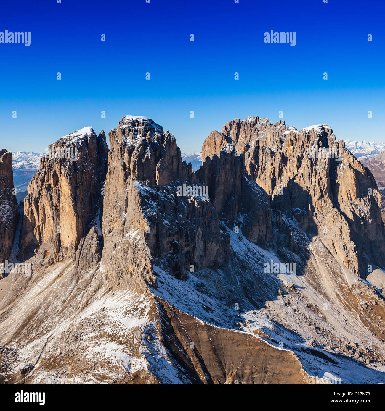 Berge Gipfel, Dolomiten, Italien vom Hubschrauber Stockfoto