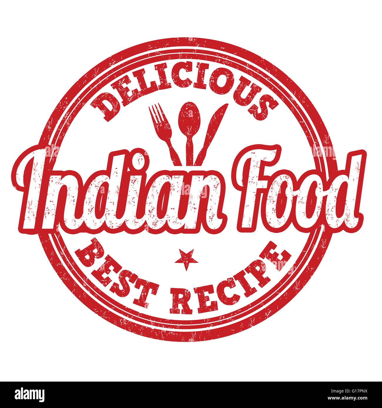Indisches Essen Grunge Stempel auf weißem Hintergrund, Vektor-illustration Stock Vektor