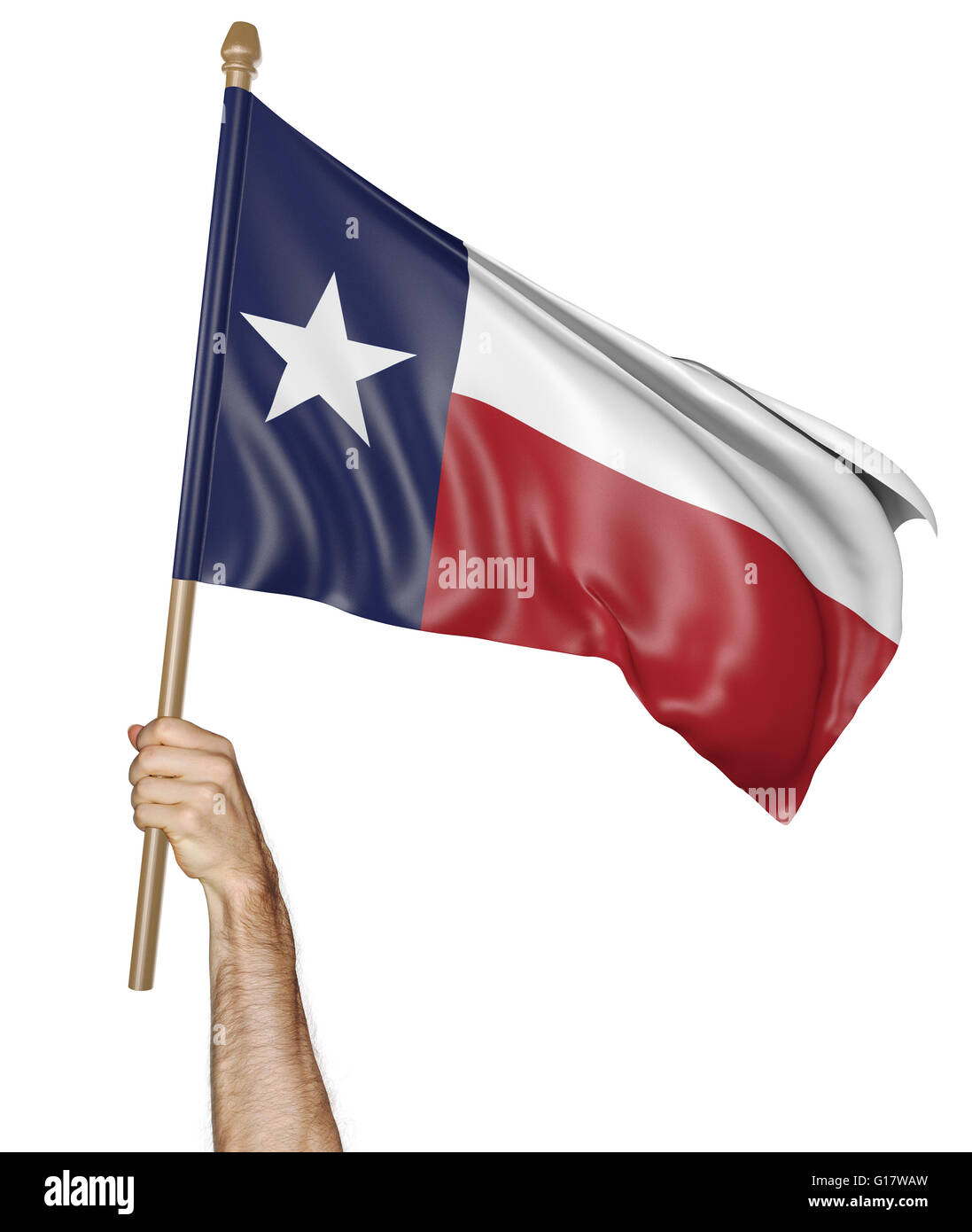 Die Hand stolz schwenkten die Staatsflagge von Texas, 3D-Rendering Stockfoto