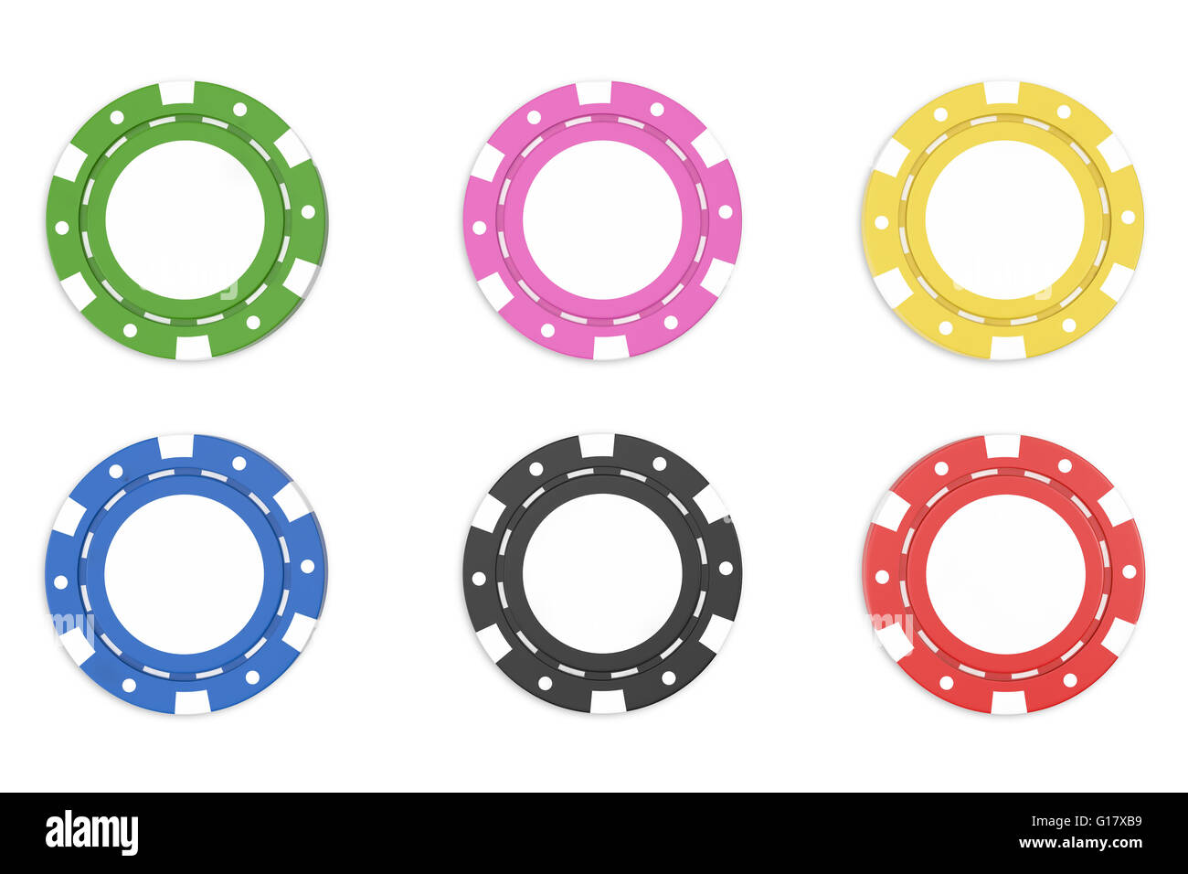 Casino-chips Satz isoliert auf weißem Bacgkround. Stockfoto