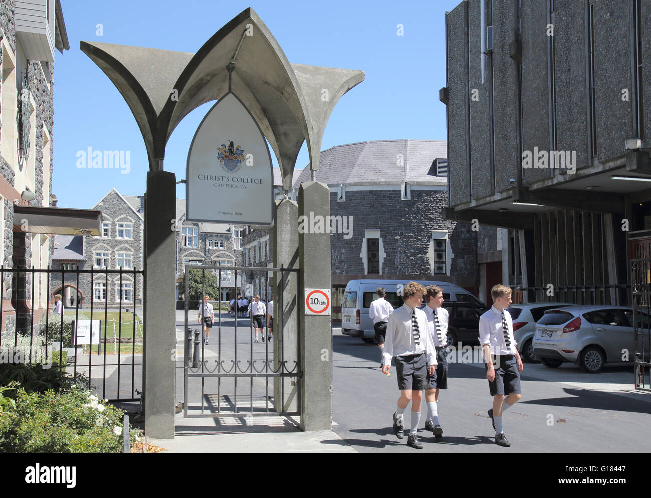Eingang zum Christuslicht College Canterbury in Christchurch Neuseeland Stockfoto