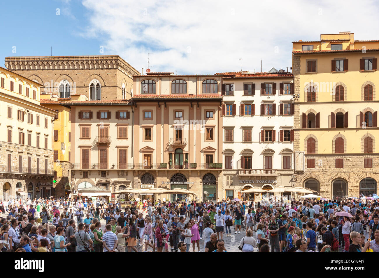 Touristen auf der Piazza Della Signoria, Florenz, Toskana, Italien Stockfoto