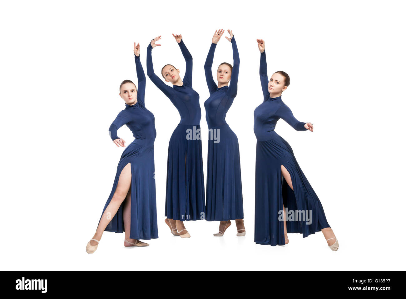 junge Tänzerinnen und Tänzer tanzen über weiße backgroud Stockfoto