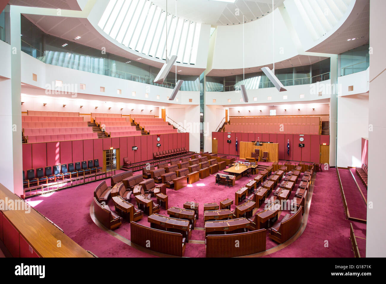 CANBERRA, Australien - 25. März 2016: Innenansicht des australischen Senats im Parliament House in Canberra, Australien Stockfoto