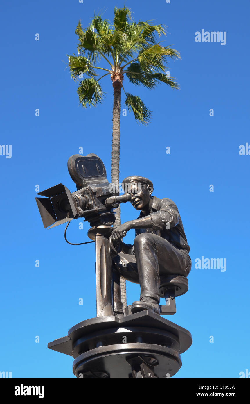 Eine Statue der Filmemacher in den Universal Studios, Hollywood, Los Angeles, USA Stockfoto