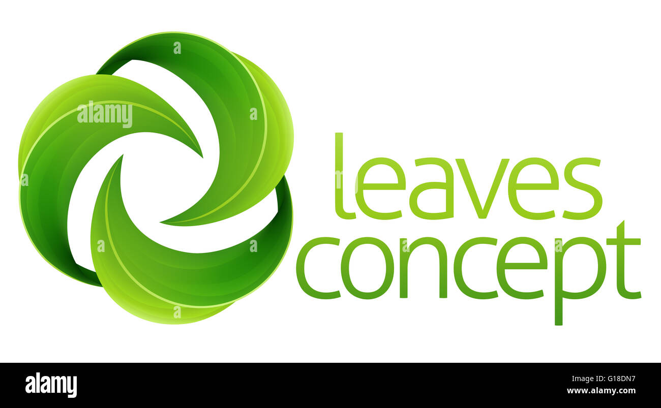Konzeptionelle Ikone der kreisförmigen grünen ineinander verschlungenen Blättern. Stockfoto