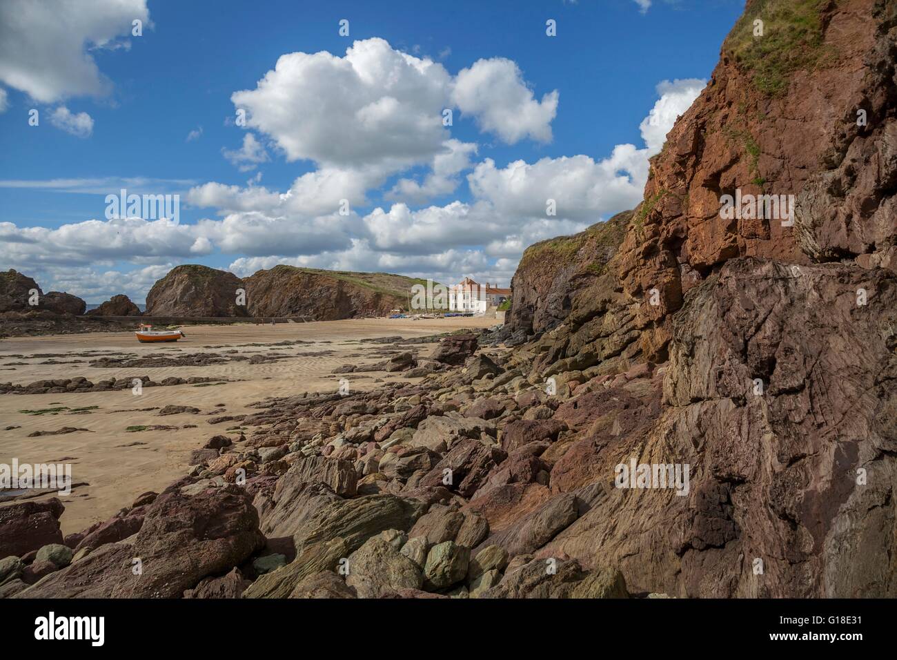 Mit Blick auf Woolman Punkt von Hoffnung-Bucht, Devon, England. Stockfoto