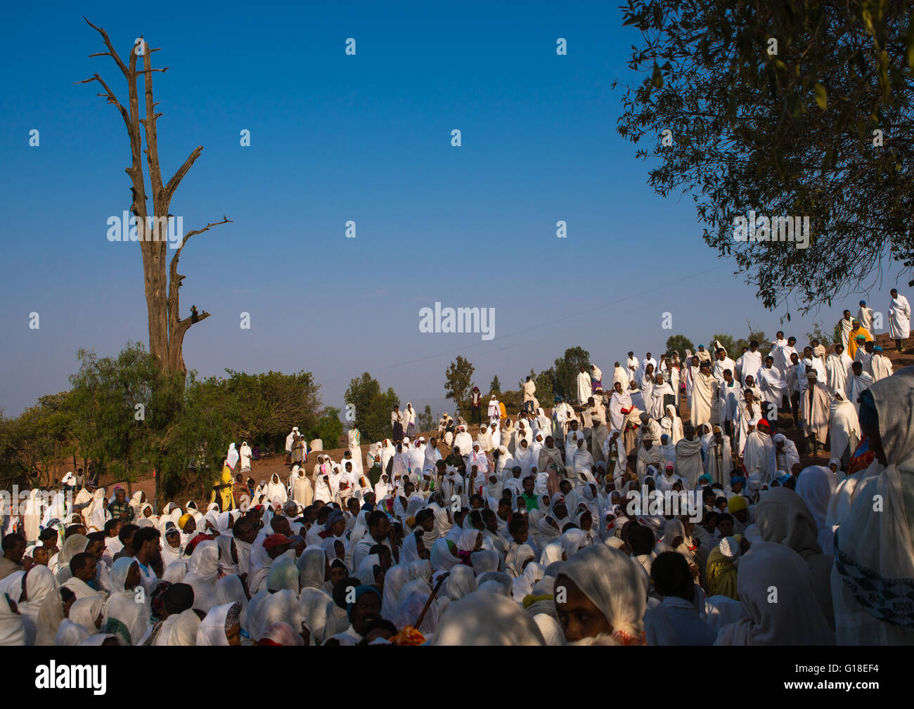 Pilger während Kidane Mehret orthodoxe Feier, Amhara Region, Lalibela, Äthiopien Stockfoto