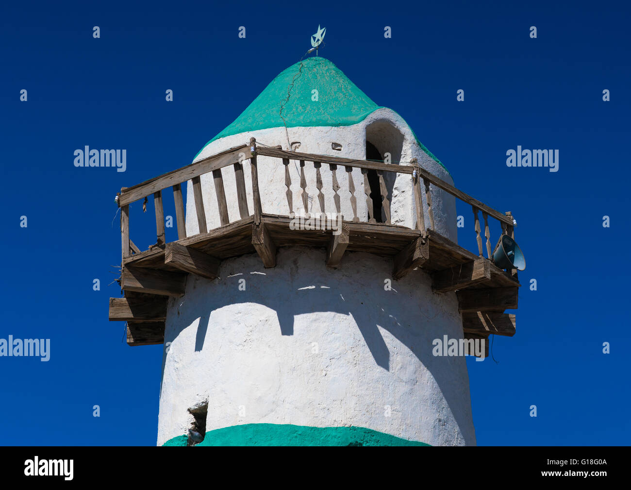 Minarett der großen Moschee mit Wodden Balkon, Afar-Region, Assayta, Äthiopien Stockfoto