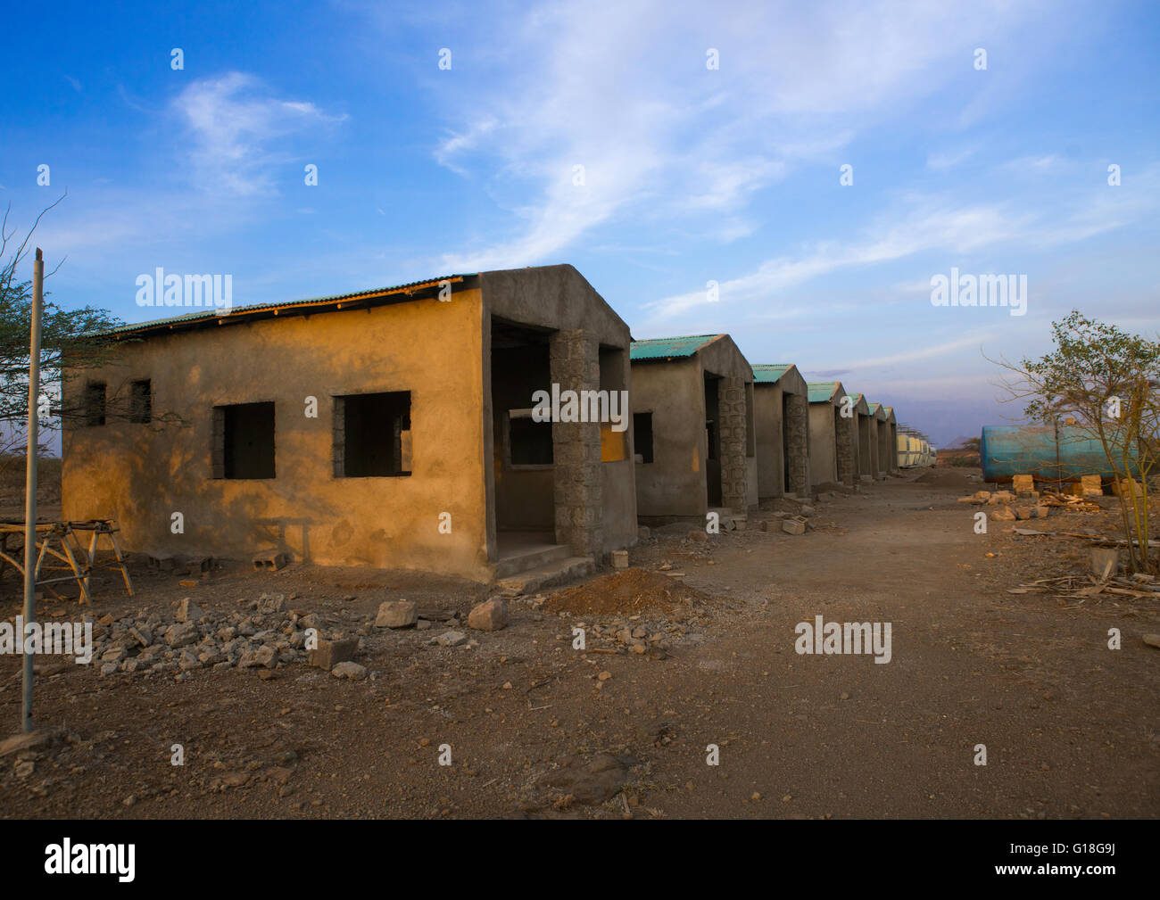 Neue Hotelvillen im Baugewerbe, Afar-Region, Awash, Äthiopien Stockfoto