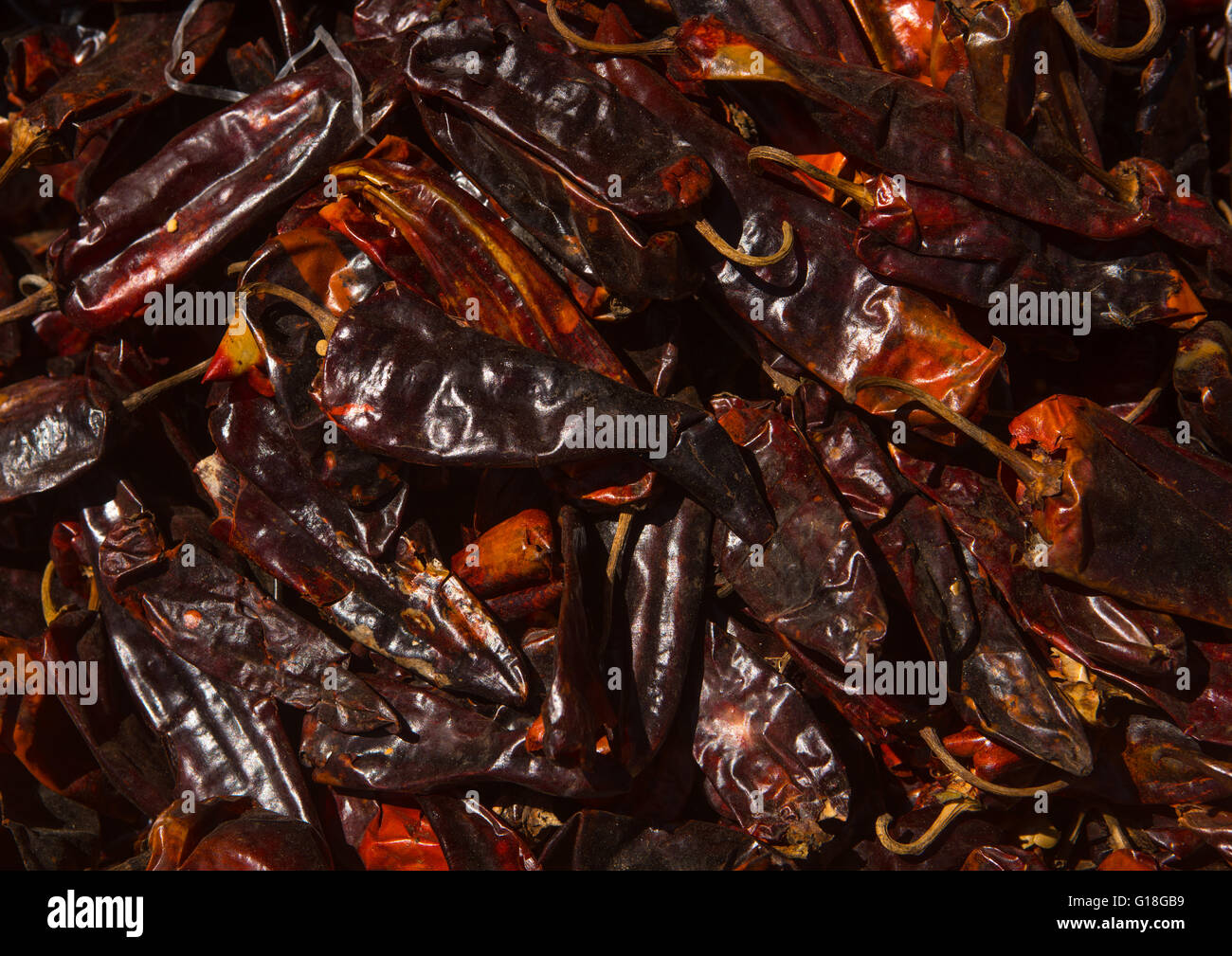 Getrocknete rote Chilis auf einem Markt, Harari Region Harar, Äthiopien Stockfoto