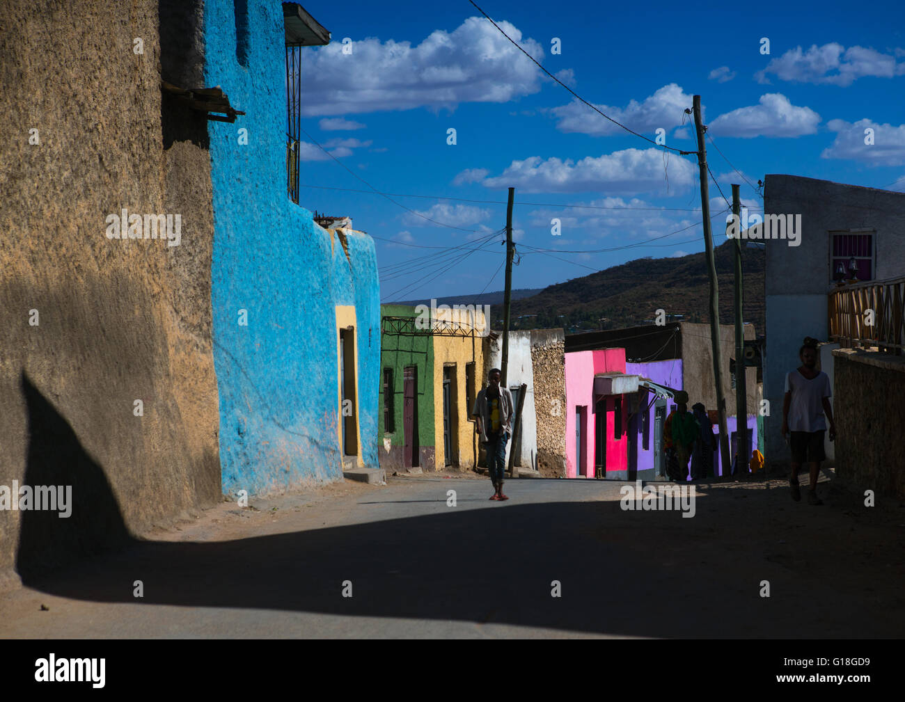 Bunte Häuser in der Altstadt, Harari Region Harar, Äthiopien Stockfoto