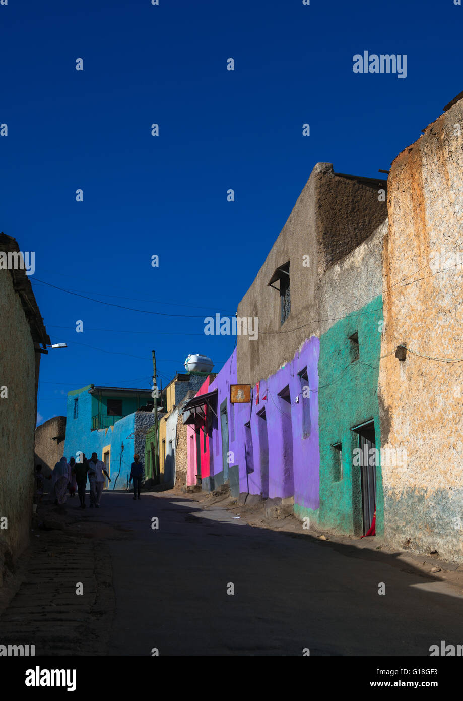 Bunten Häuser in der Altstadt, Harari Region Harar, Äthiopien Stockfoto