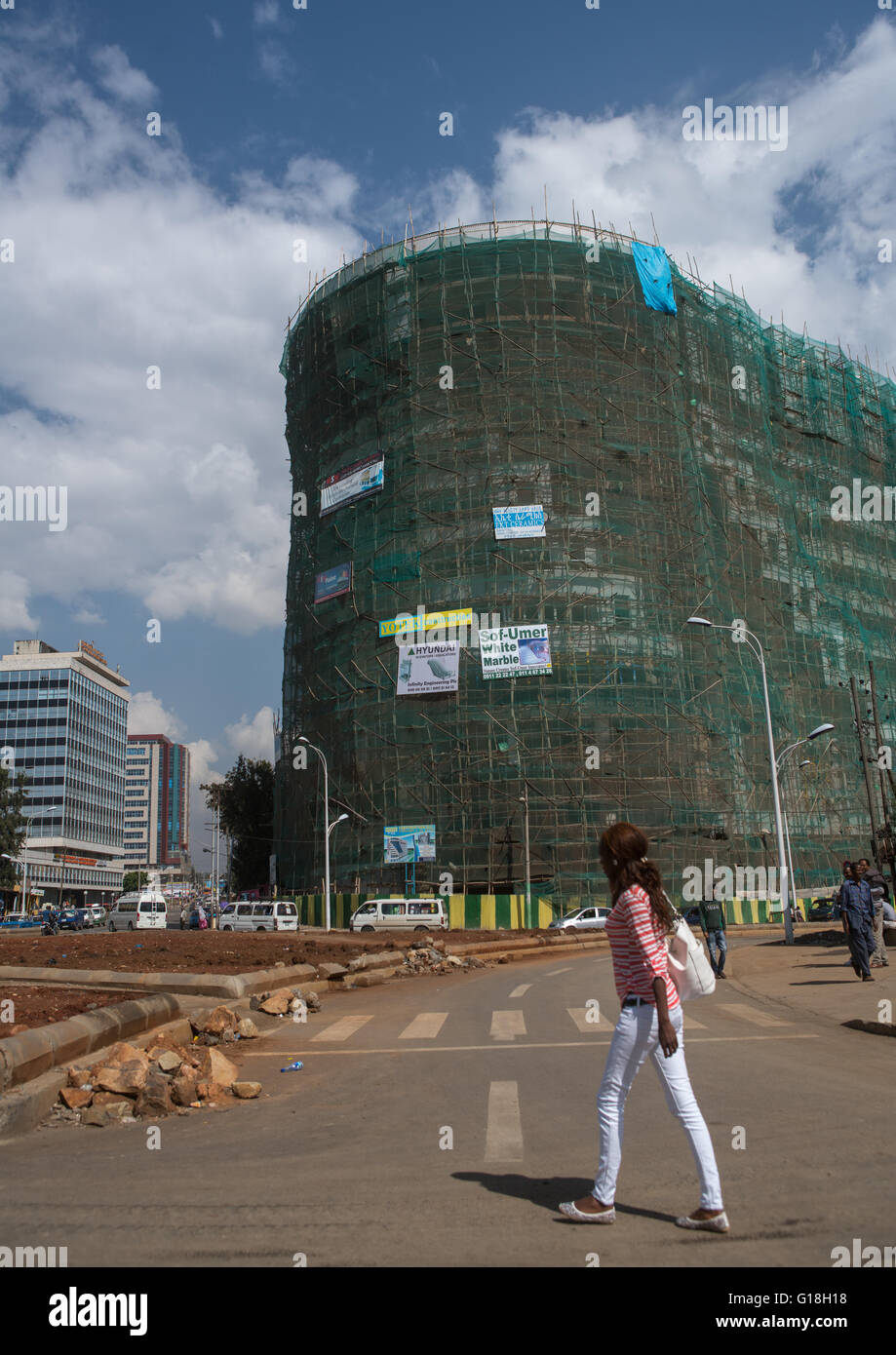 Bau von Hochhäusern im Zentrum Stadt, Addis Abeba Region, Addis Ababa, Äthiopien Stockfoto