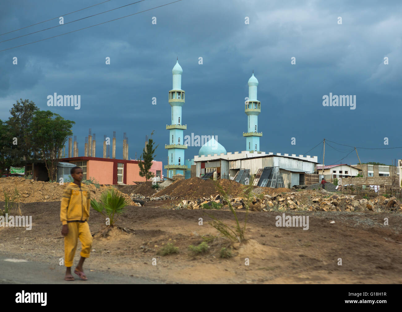 Blaue Moschee in einem Dorf, Kembata, Alaba Kuito, Äthiopien Stockfoto