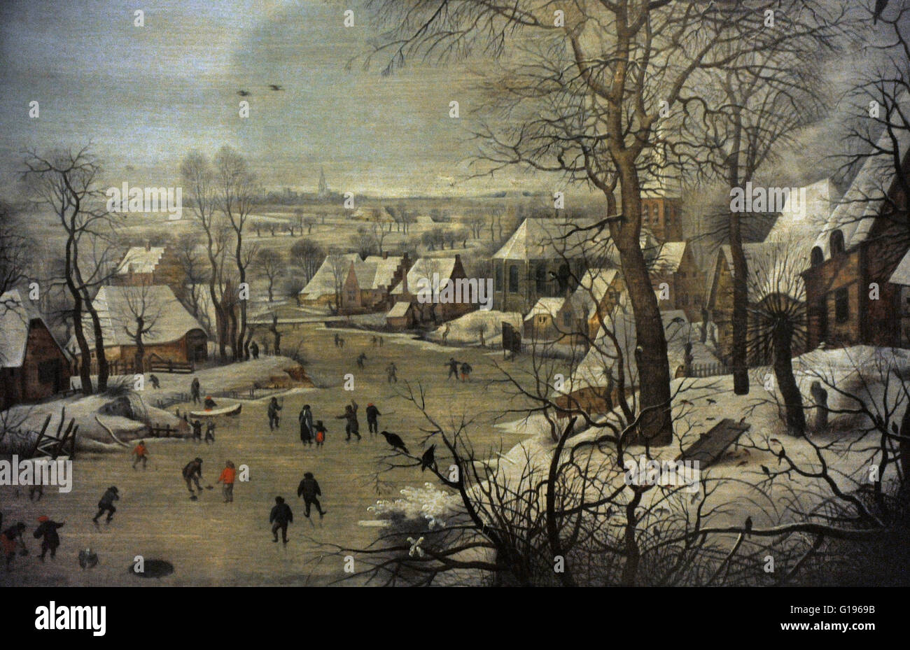 Pieter Brueghel der jüngere (1564-1638). Flämischer Maler. Winterlandschaft mit Eisläufern und einen Vogel zu fangen, 1565. Öl auf Leinwand. Die Eremitage. Sankt Petersburg. Russland. Stockfoto